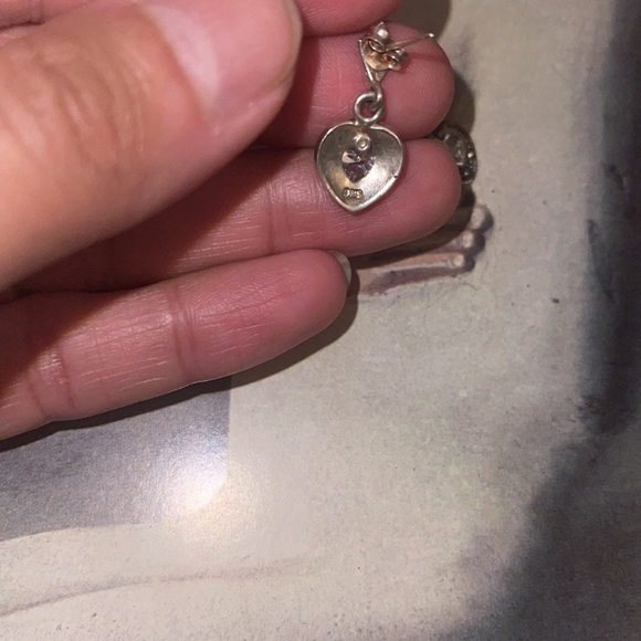 Sterling Silver cubic zirconia hematite heart earrings - Picture 6 of 8